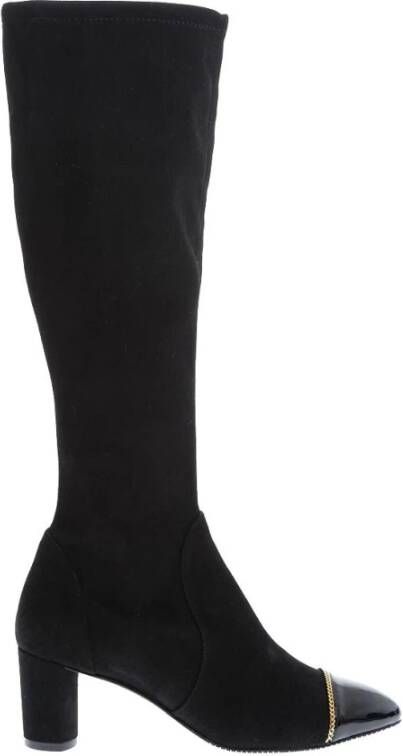 Stuart Weitzman Zwarte en Gouden Kettingdetail Laarzen Black Dames