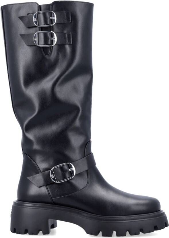 Stuart Weitzman Zwarte Gesloten Leren Moto Laars Black Dames