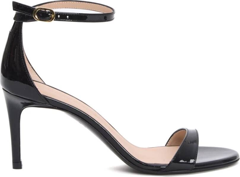 Stuart Weitz Zwarte Lakleren Sandalen Elegant Ontwerp