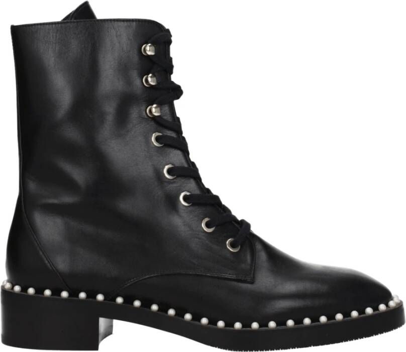 Stuart Weitzman Vrouwelijke Combatlaarzen met Parel Details Black Dames