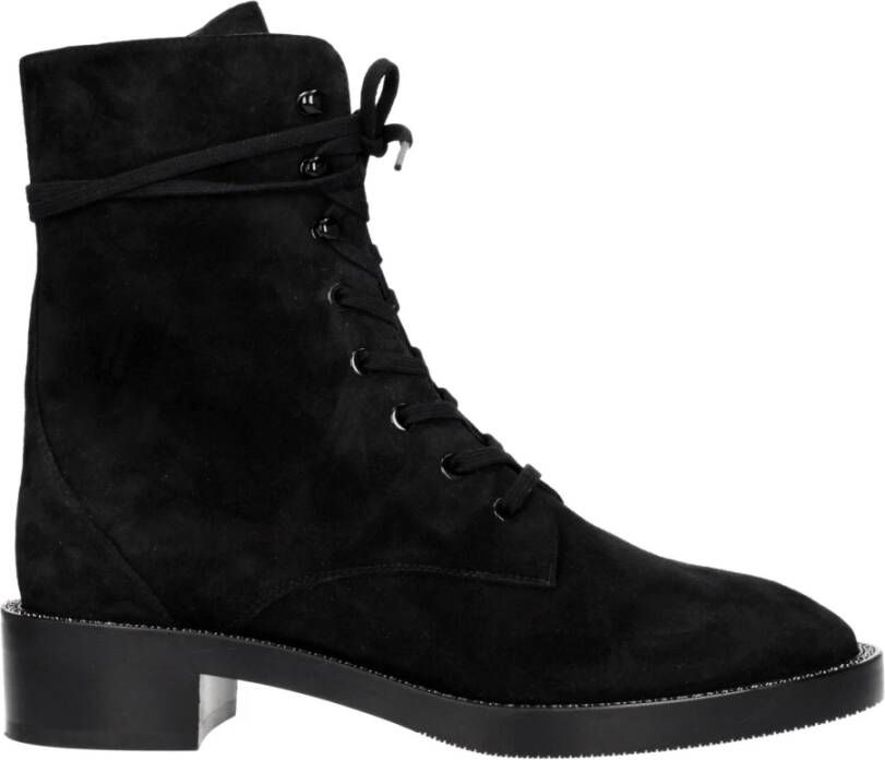 Stuart Weitzman Zwarte leren enkellaarzen met strass
