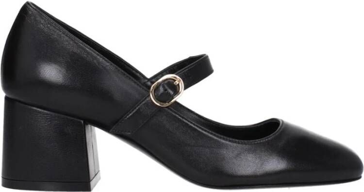 Stuart Weitz Zwarte Leren Mid-Hak Pumps met Gesp
