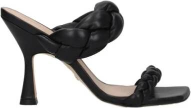 Stuart Weitz Zwarte Leren Open Teen Hoge Hak Sandalen