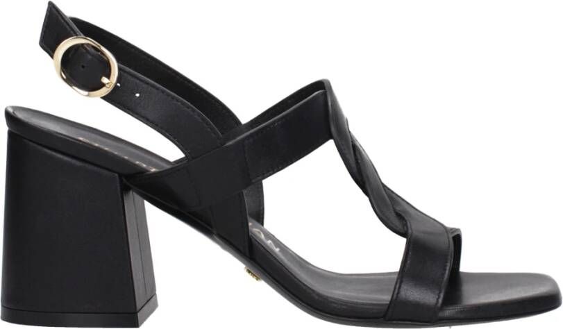 Stuart Weitz Zwarte Leren Plateau Sandalen