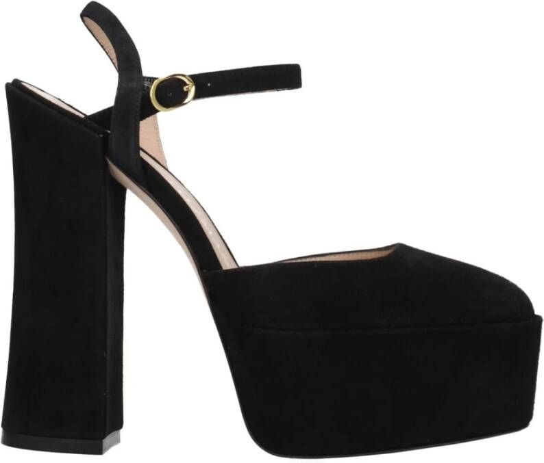 Stuart Weitz Zwarte leren platform sandalen