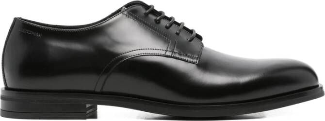 Stuart Weitz Zwarte Leren Veterschoenen Ronde Neus
