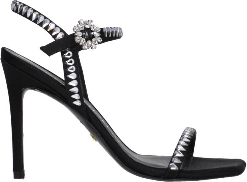 Stuart Weitz Zwarte Satijnen Stiletto Hakken Sandalen