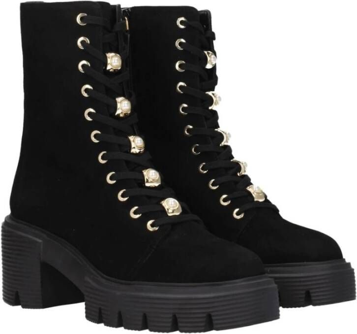 Stuart Weitz Zwarte Suède Enkellaarsjes met Kralen en Veters