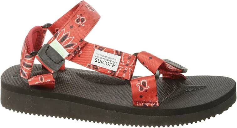 Suicoke Rode Nylon Slip-On Sandalen met Zwarte Patroon Detail Red Dames