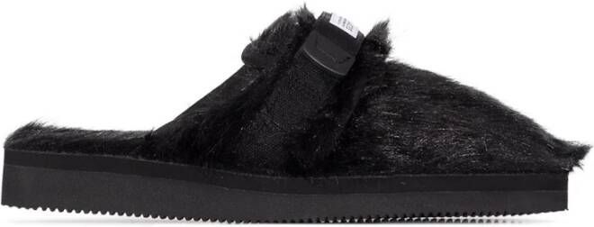 Suicoke Faux-Fur Slip-On Sandalen Black Dames