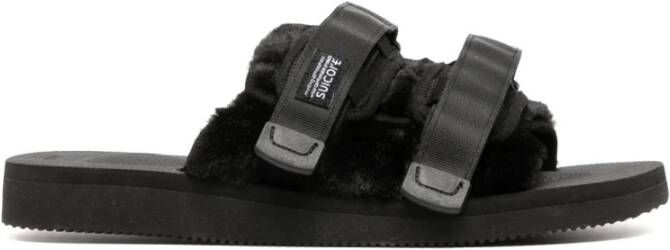 Suicoke Zwarte Moto Logo-Patch Slides Zwart Heren