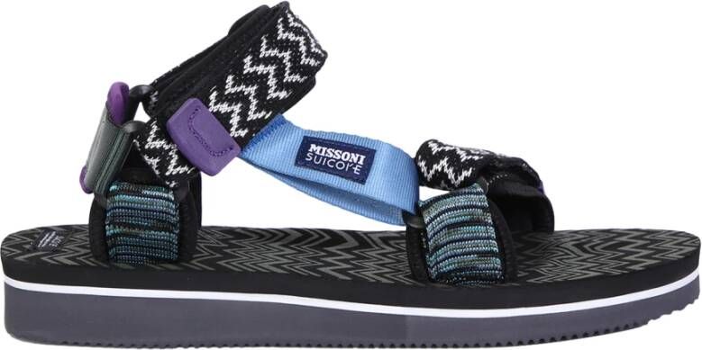 Suicoke Depa Zwarte En Paarse Platte Sandalen Black Unisex