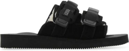 Suicoke Zwarte suede moto slippers Zwart Heren