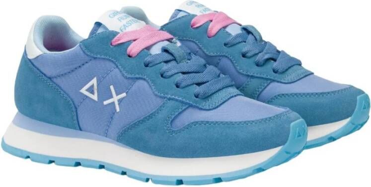 Sun68 Blauwe Suède Sneakers met Dubbele Roze Veters