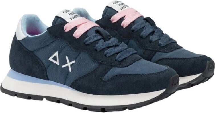 Sun68 Blauwe Suède Sneakers met Dubbele Roze Veters