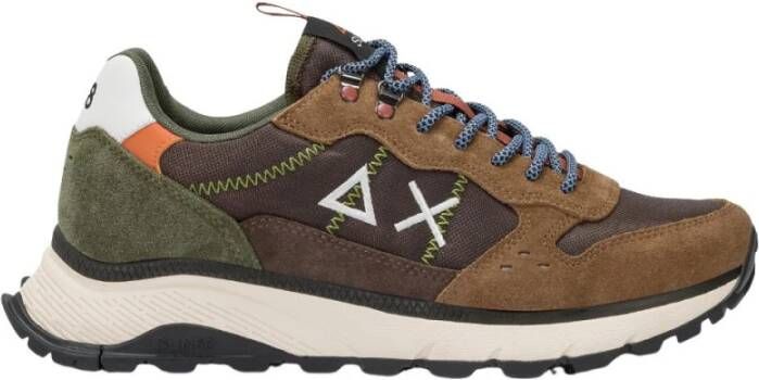 Sun68 Bruine Suède Sneakers met Groene Details