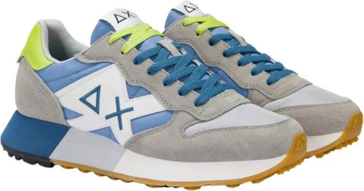 Sun68 Grijze Suède Sneakers met Blauwe Details