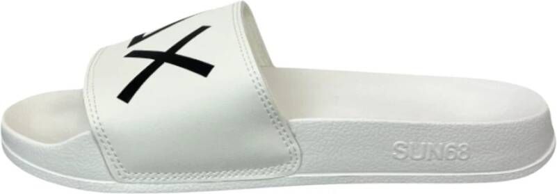 Sun68 Heren Logo Slippers Wit Zwart