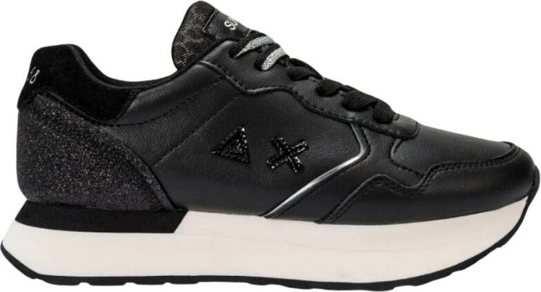 Sun68 Zwarte Leren Sneaker met Glitter Inzetstuk Black Dames
