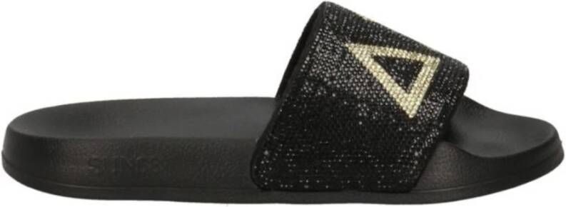 Sun68 Logo Strass Slippers Zwart Goud
