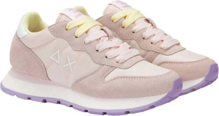 Sun68 Roze Suède Sneakers met Gele Veters
