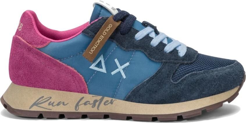 Sun68 Vintage Casual Sneaker Blauw Nylon Suède