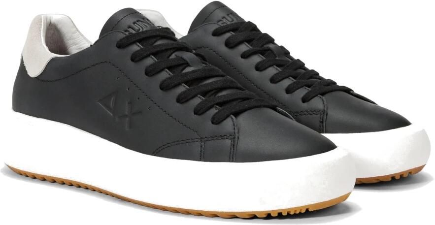 Sun68 Zwarte leren sneaker met grijze suède inzet Black Heren