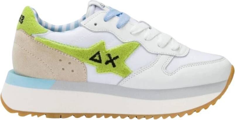 Sun68 Wit Lime Leren Spongy Sneakers