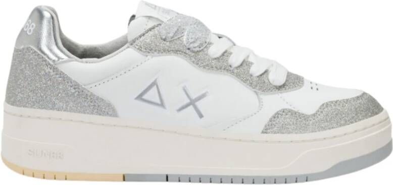 Sun68 Witte leren sneakers met glitteraccenten