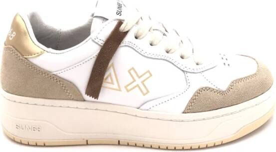 Sun68 Witte Leren Sneakers met Gouden Details