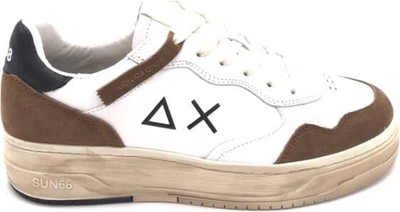 Sun68 Witte leren sneakers met zwarte details