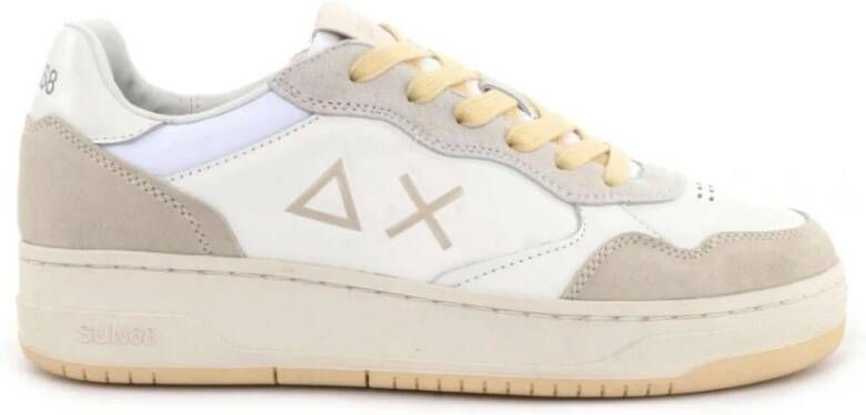 Sun68 Witte Sneaker met Beige Inzetstukken