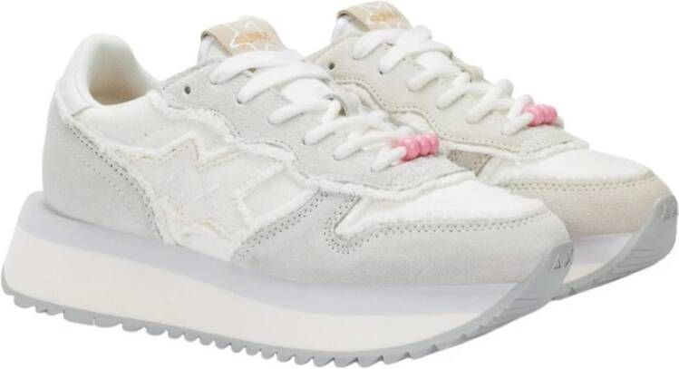 Sun68 Witte Suède Sneakers met Plateauzool