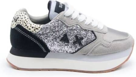 Sun68 Zilveren Damesschoenen met Glitter en Dierenprint Grijs Dames