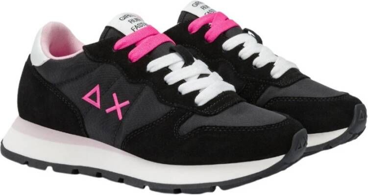 Sun68 Zwarte Suède Sneakers met Dubbele Roze Veters