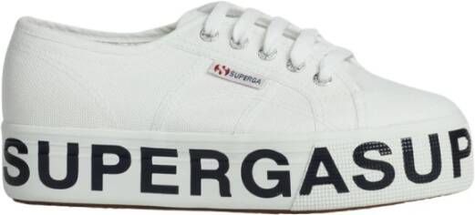 Superga Canvas Wedge Sneakers met lettering zool White Dames