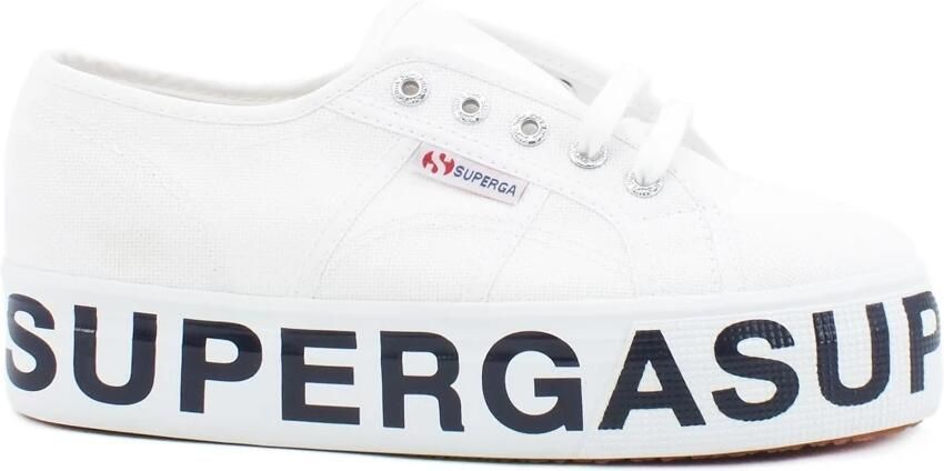 Superga Canvas Wedge Sneakers met lettering zool White Dames