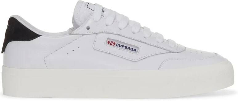 Superga Witte Zwarte Leren Court Sneakers Wit Heren