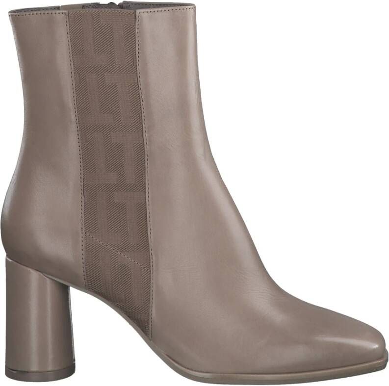 Tamaris Beige Leren Enkellaarzen met Hak Beige Dames