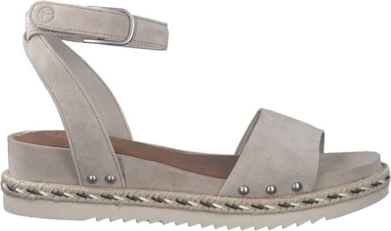 Tamaris Beige Leren Platte Sandalen voor Dames Beige Dames