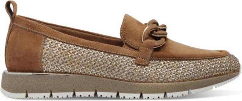 Tamaris Bruin leren mocassins met kettingdetail