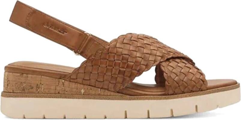 Tamaris Bruine Leren Sleehak Sandalen met Geweven Design