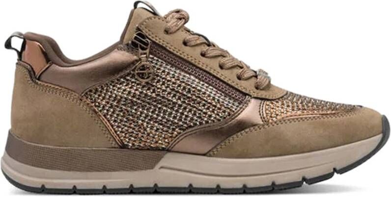 Tamaris Bruine Sneakers met Metalen Details