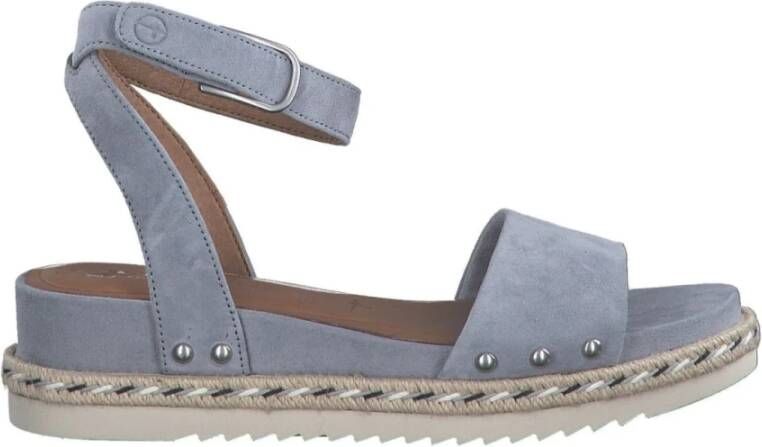 Tamaris Blauwe Leren Platte Sandalen voor Dames Blue Dames