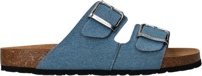 tamaris Glitter Blauwe Slipper met Leren Voetbed Blue Dames