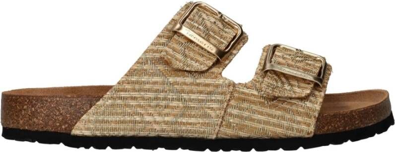 tamaris Gouden Slipper met Leren Voetbed Beige Dames