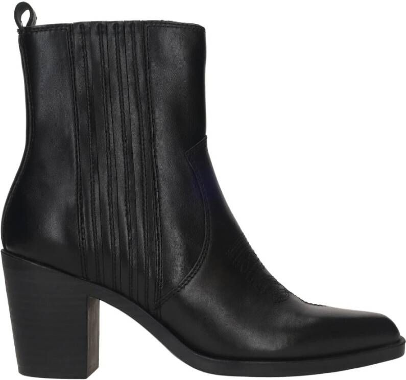 tamaris Stijlvolle leren enkellaars met westernlook Zwart Dames