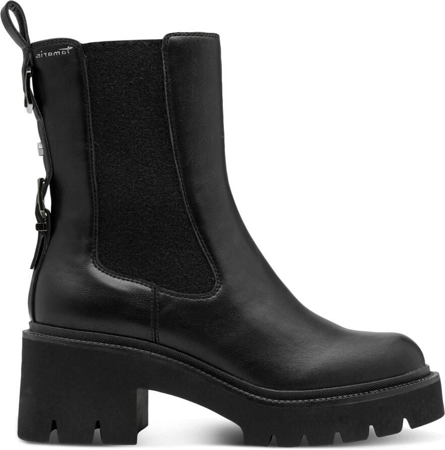 Tamaris Chelsea-boots blokhak enkellaarsjes met siergesp-element op de hiel