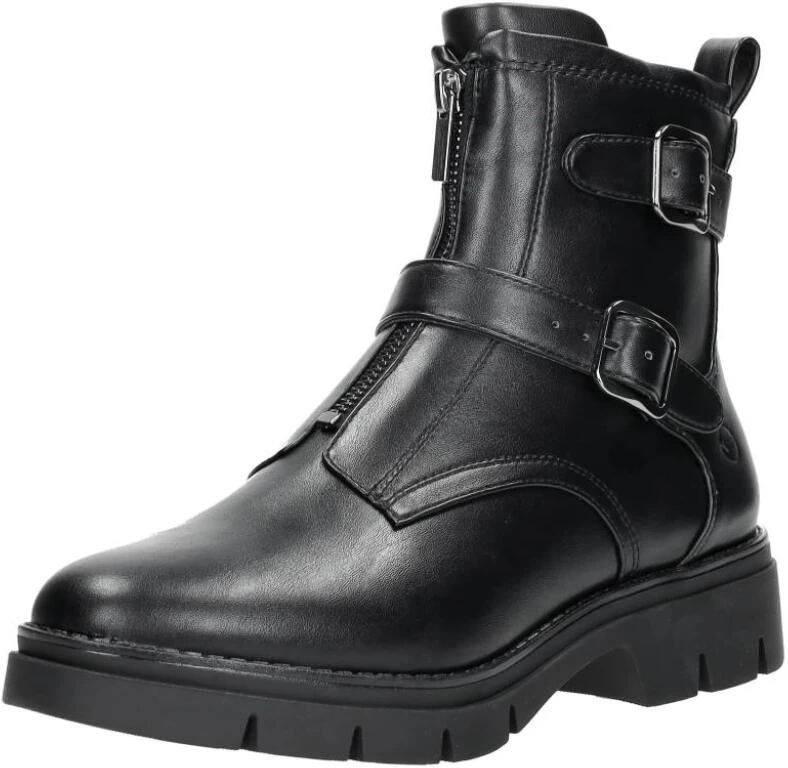 Tamaris Stoere vegan bikerboot met rits en gespen Zwart Dames - Foto 3