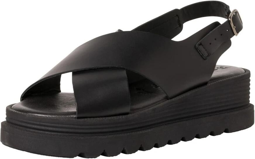 Tamaris Zwarte Leren Platte Sandalen Black Dames - Foto 3